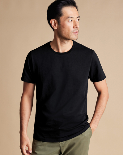 חבילה של 2 גופיות שחורות כותנה - Black 2-pack crew neck cotton t-shirt