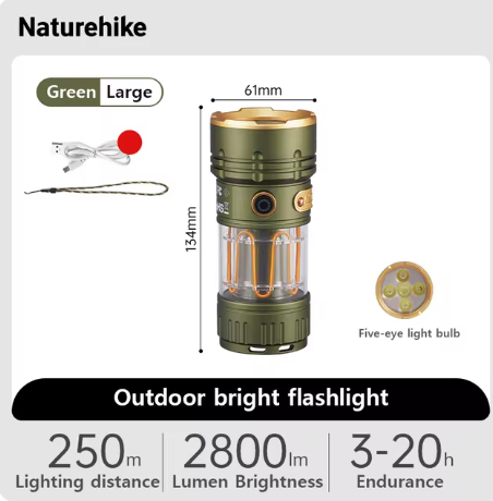 פנס יד נטען מקצועי 2800 LUMINS מאיר למרחק 250 מ' NATUREHIKE