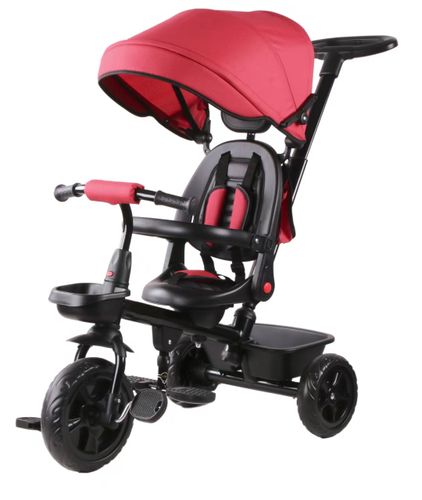 תלת אופן 3 ב 1 דגם TRIFUN עם כיסא נשכב ומסתובב 360 וגלגלי EVA ללא תקרים - אדום