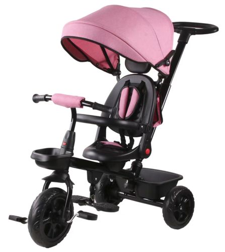 תלת אופן 3 ב 1 דגם TRIFUN RIDER עם כיסא נשכב ומסתובב 360 וגלגלי EVA ללא תקרים - ורוד