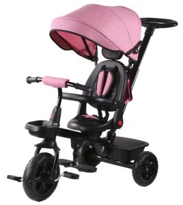 תלת אופן 3 ב 1 דגם TRIFUN עם כיסא נשכב ומסתובב 360 וגלגלי EVA ללא תקרים - ורוד