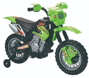 אופנוע שטח חשמלי ממונע 6V עם גלגלי עזר, אפקטים קוליים ותאורה - ירוק