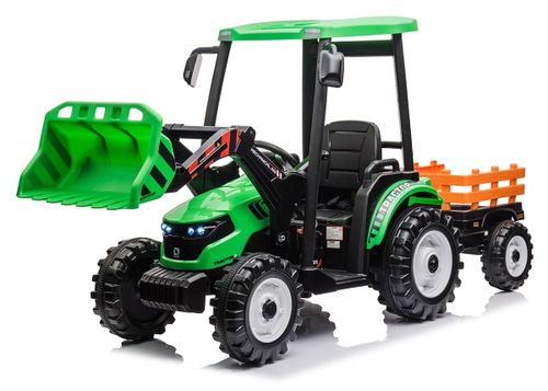 טרקטור ממונע 12V 'הרקולס' עם עגלה נגררת, כף, 2 כיווני נסיעה ושלט רחוק - ירוק