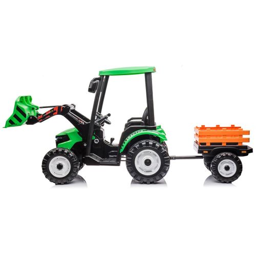 טרקטור ממונע 12V 'הרקולס' עם עגלה נגררת, כף, 2 כיווני נסיעה ושלט רחוק - ירוק