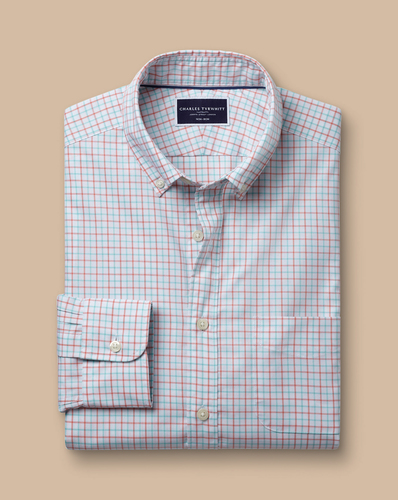 חולצה ללא צורך בגיהוץ גזרת קלאסיק -  Coral fine line check non-iron stretch poplin classic fit