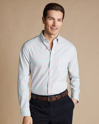 חולצה ללא צורך בגיהוץ גזרת קלאסיק -  Coral fine line check non-iron stretch poplin classic fit
