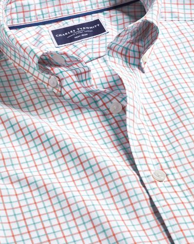 חולצה ללא צורך בגיהוץ גזרת סלים -  Coral fine line check non-iron stretch poplin slim fit