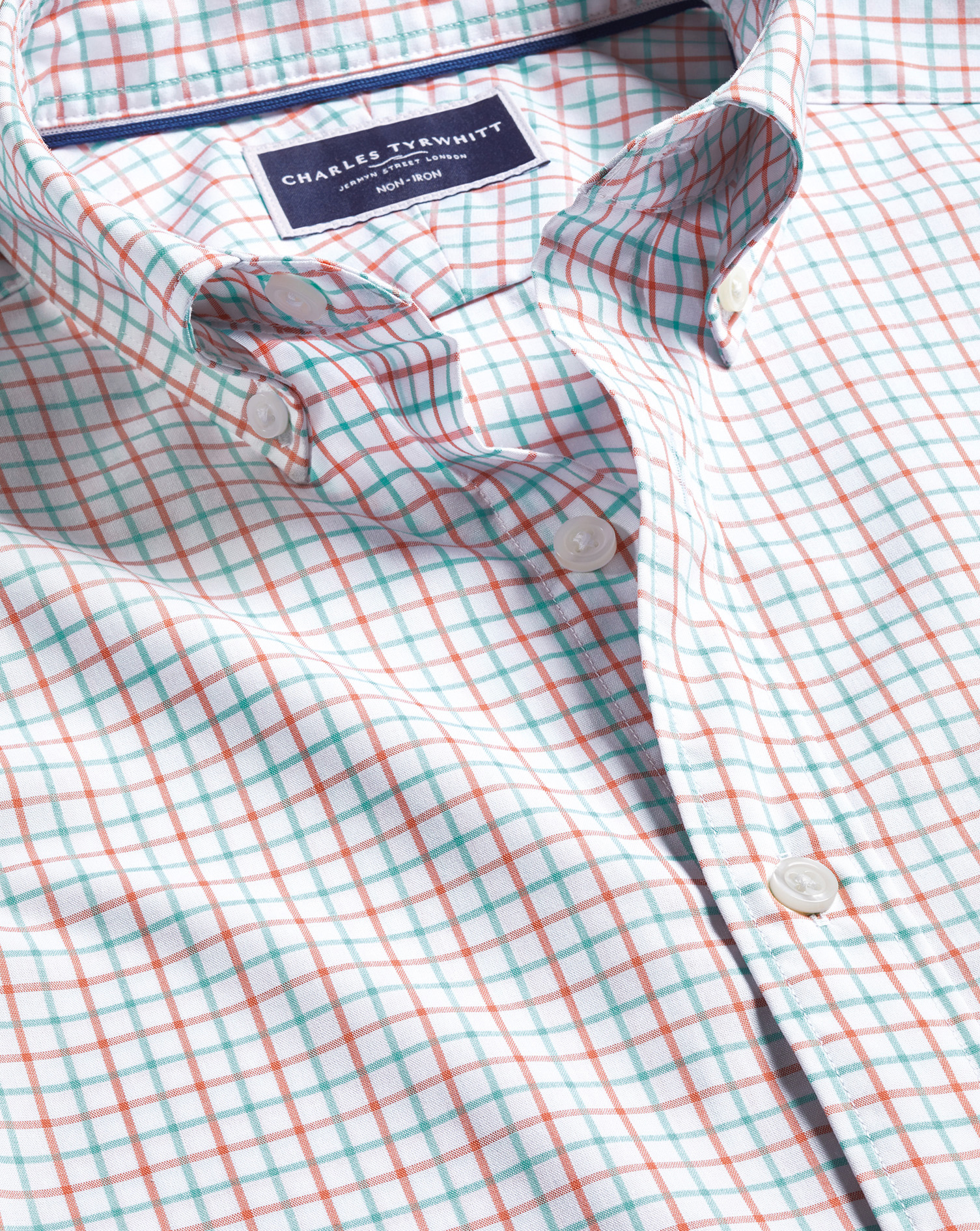 חולצה ללא צורך בגיהוץ גזרת סלים -  Coral fine line check non-iron stretch poplin slim fit
