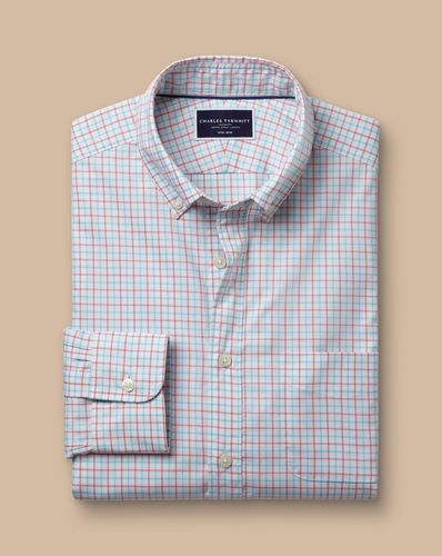 חולצה ללא צורך בגיהוץ גזרת סלים -  Coral fine line check non-iron stretch poplin slim fit