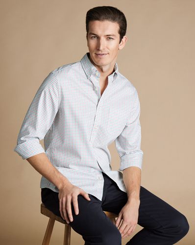 חולצה ללא צורך בגיהוץ גזרת סלים -  Coral fine line check non-iron stretch poplin slim fit