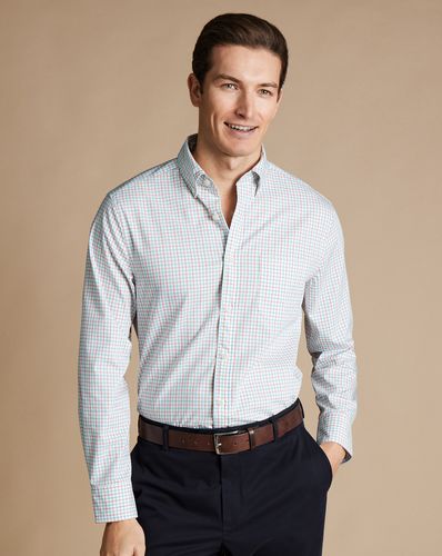 חולצה ללא צורך בגיהוץ גזרת סלים -  Coral fine line check non-iron stretch poplin slim fit