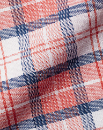 חולצה קצרה ללא צורך בגיהוץ גזרת קלאסיק -  Coral pink check ss non-iron stretch poplin slub classic fit