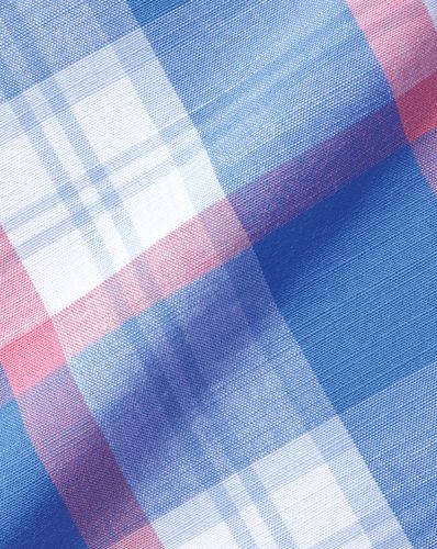 חולצה קצרה ללא צורך בגיהוץ גזרת קלאסיק -  Pink overcheck ss non-iron stretch poplin slub classic fit