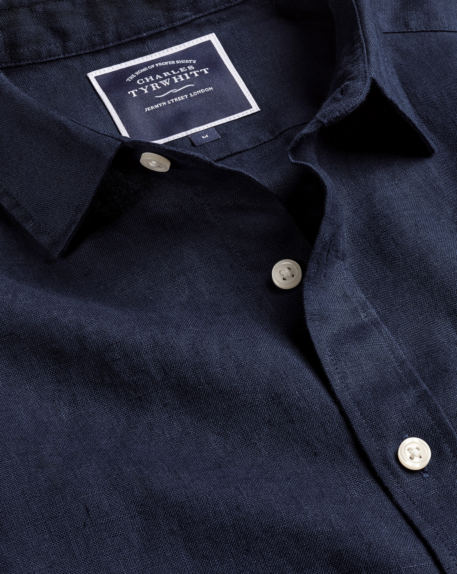 חולצת פשתן כחולה גזרה אקסטרה סלים - Navy blue plain pure linen extra slim fit shirt