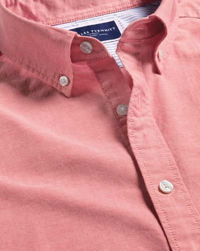 חולצת אוקספורד גזרת סלים - Coral pink plain button-down stretch washed Oxford slim fit shirt