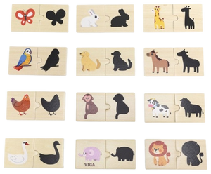 פאזל משחק התאמה 24 חלקים מעץ מלא - חיות והצל שלהם