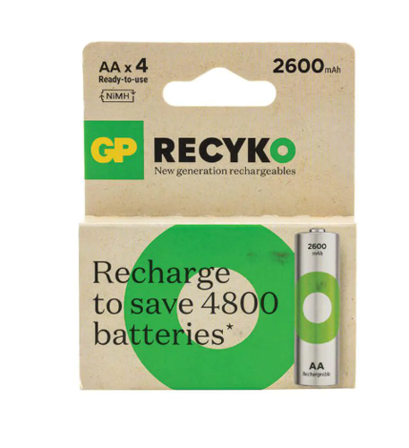 4 סוללות נטענות  1.2V 2700 AA NiMH מבית GP