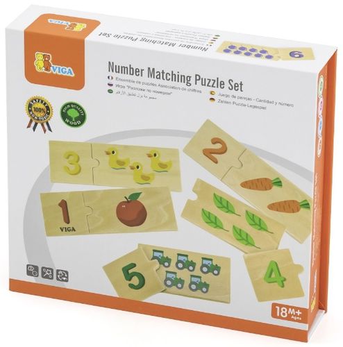 פאזל משחק התאמה 20 חלקים מעץ מלא - כמות למספר