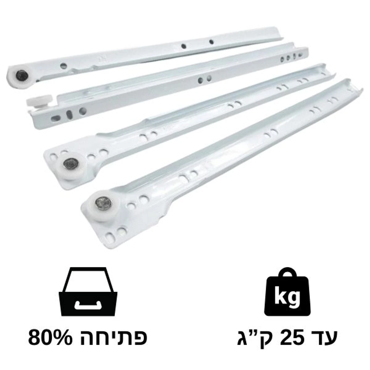 מסוגלות לשאת משקל עד 25 ק"ג, ופתיחה מקסימלאית של 80% מהמגירה.