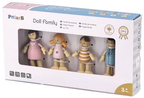 סט משפחת 4 בובות מעץ עם ידיים ורגליים גמישות