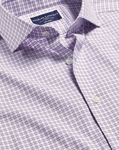 חולצה גזרת סלים סטרץ - Mauve purple grid check non-iron stretch twill slim fit shirt
