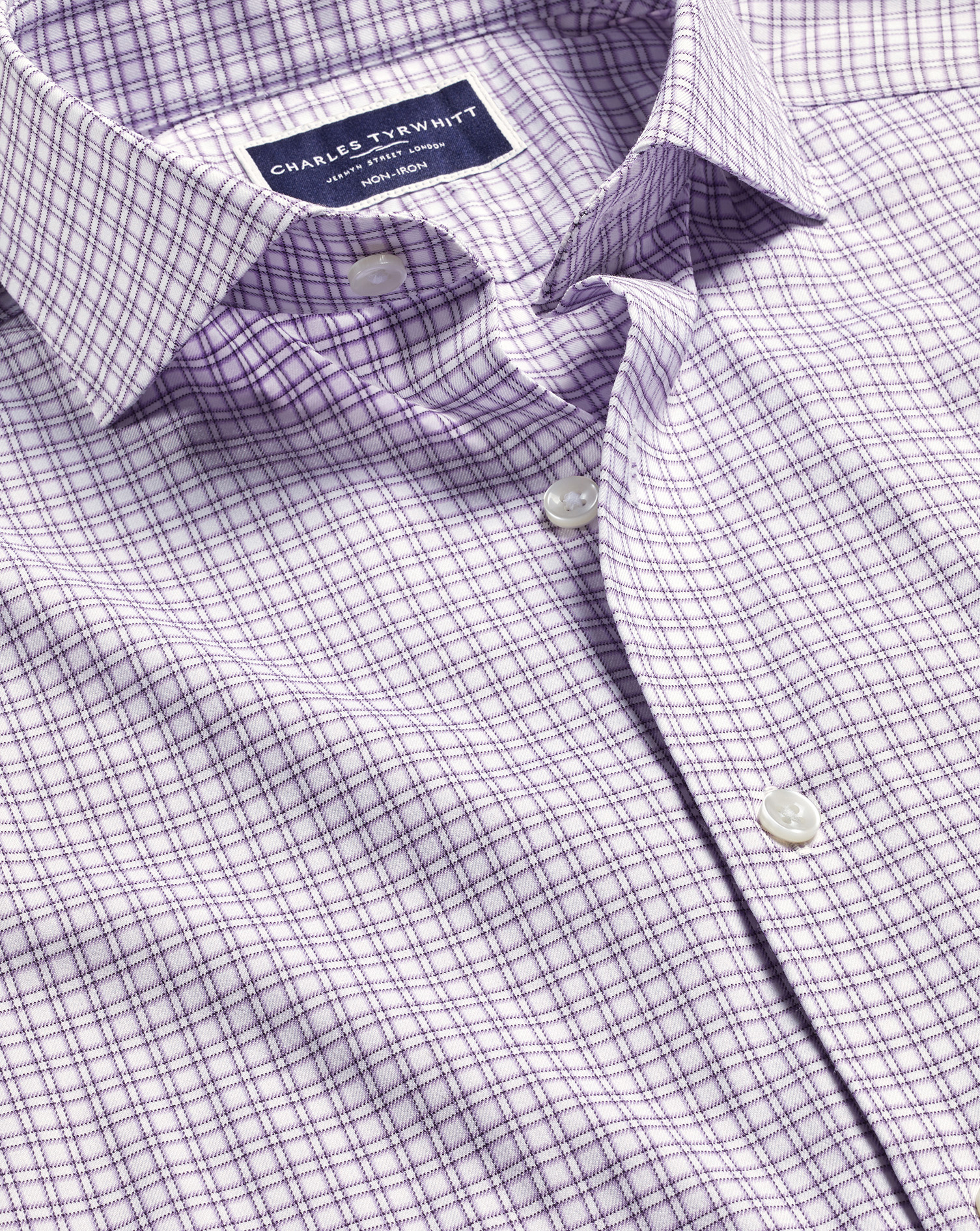 חולצה גזרת סלים סטרץ - Mauve purple grid check non-iron stretch twill slim fit shirt