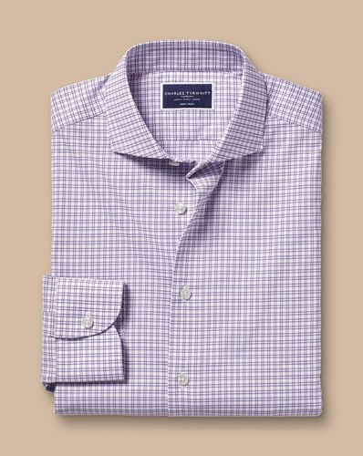 חולצה גזרת סלים סטרץ - Mauve purple grid check non-iron stretch twill slim fit shirt