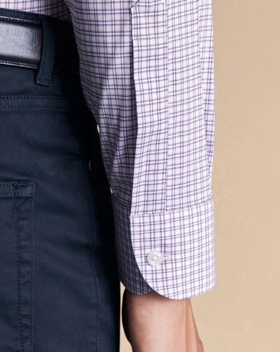 חולצה גזרת סלים סטרץ - Mauve purple grid check non-iron stretch twill slim fit shirt