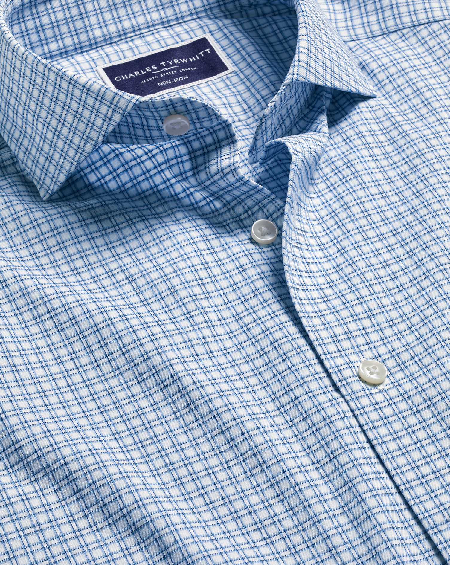 חולצה גזרת קלאסיק סטרץ - Ocean blue grid check non-iron stretch twill classic fit shirt
