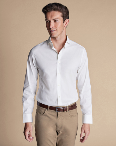 חולצה גזרת קלאסיק סטרץ - White non-iron stretch twill classic fit shirt