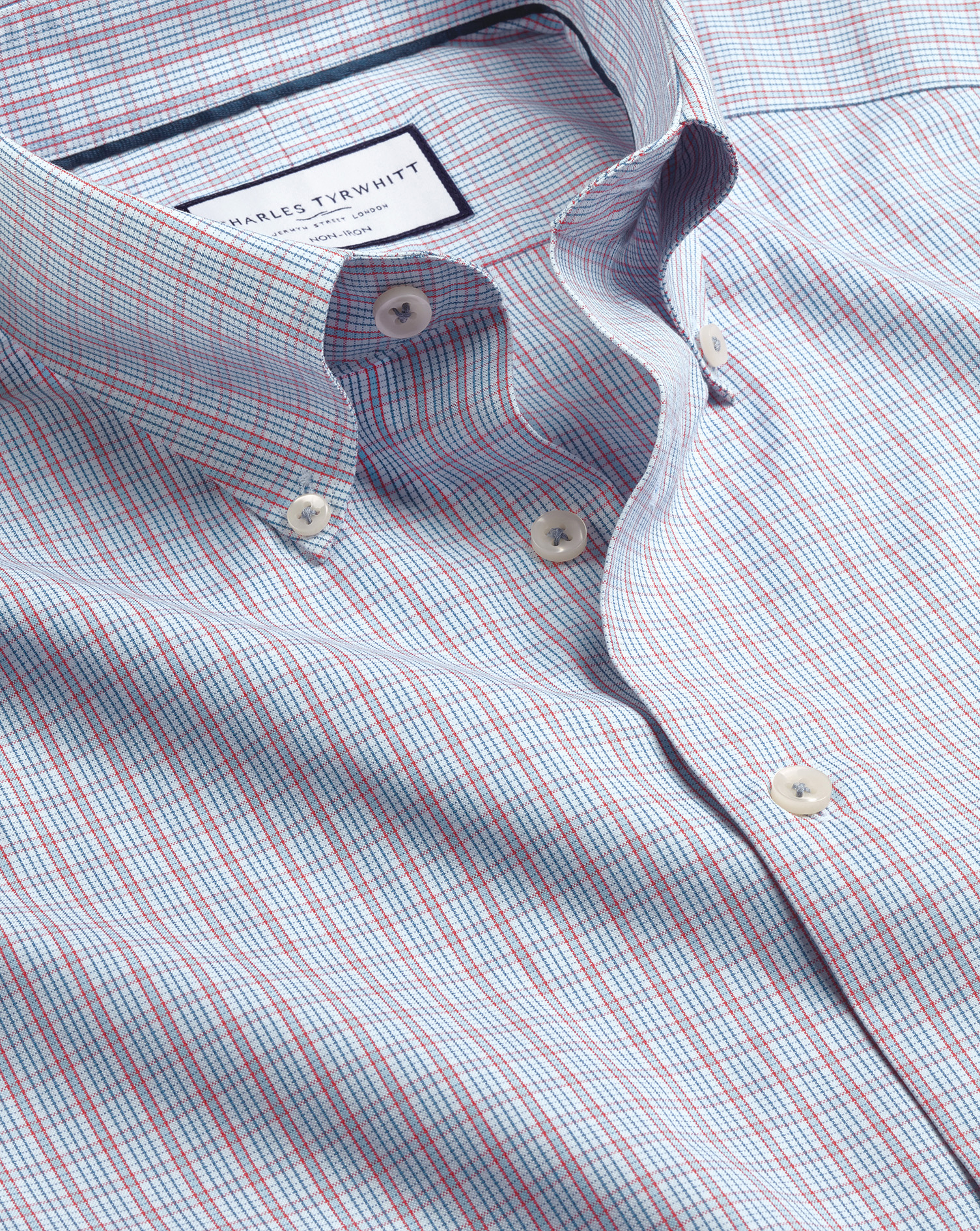חולצה משובצת גזרת קלאסיק - Red check non-iron button-down oxford classic fit shirt
