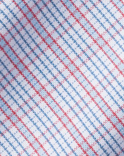 חולצה משובצת גזרת סלים - Red check non-iron button-down oxford slim fit shirt