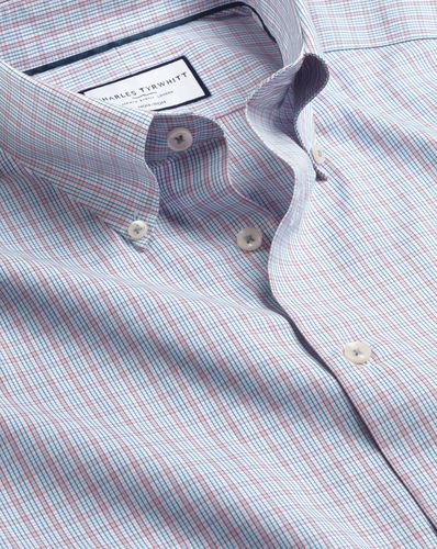 חולצה משובצת גזרת אקסטרה סלים - Red check non-iron button-down oxford extra slim fit shirt