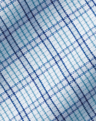 חולצה משובצת גזרת סלים - Mid blue check non-iron button-down oxford slim fit shirt