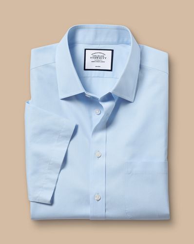 חולצה כחולה פופלין שרוול קצר גזרת סלים -  Sky blue non-iron poplin short sleeve slim fit