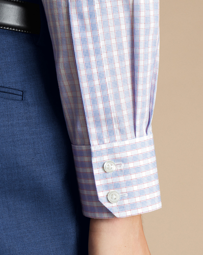 חולצה גזרת קלאסיק - Cornflower blue and pink multi check non-iron poplin cf 