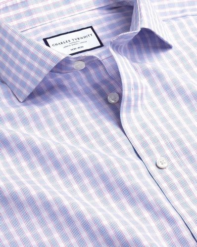 חולצה גזרת סלים - Cornflower blue and pink multi check non-iron poplin sf 