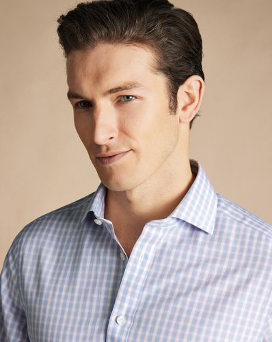 חולצה גזרת סלים - Cornflower blue and pink multi check non-iron poplin sf 