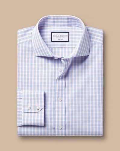 חולצה גזרת סלים - Cornflower blue and pink multi check non-iron poplin sf 