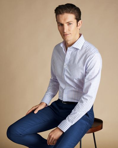 חולצה גזרת סלים - Cornflower blue and pink multi check non-iron poplin sf 