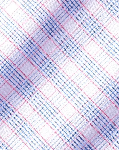 חולצה גזרת סלים - Cornflower blue and pink multi check non-iron poplin sf 