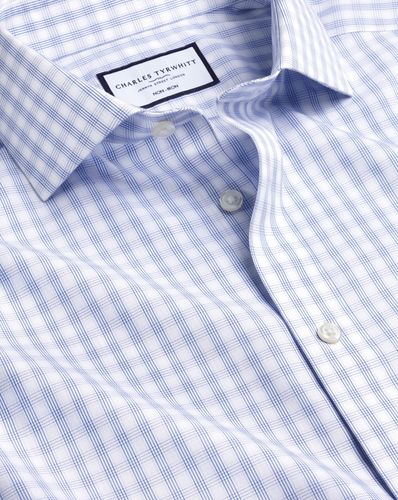 חולצה גזרת סלים -Cobalt blue multi check non-iron poplin cutaway slim fit 