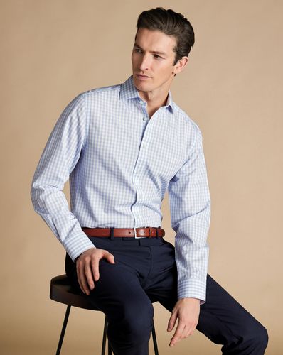 חולצה גזרת סלים -Cobalt blue multi check non-iron poplin cutaway slim fit 
