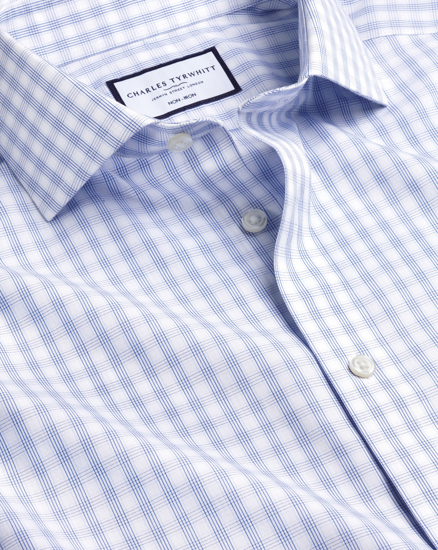 חולצה גזרת אקסטרה סלים -Cobalt blue multi check non-iron poplin cutaway extra slim fit 