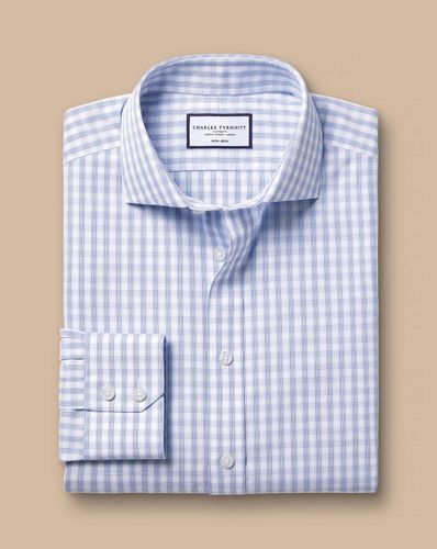 חולצה גזרת אקסטרה סלים -Cobalt blue multi check non-iron poplin cutaway extra slim fit 
