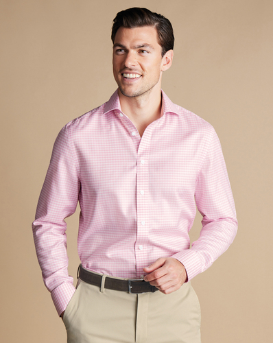 חולצה גזרת קלאסיק -Pink gingham non-iron twill cutaway classic fit shirt