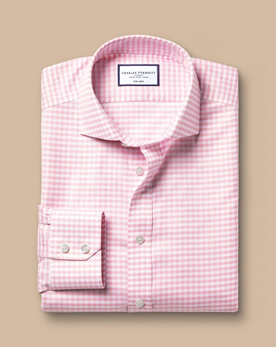 חולצה גזרת קלאסיק -Pink gingham non-iron twill cutaway classic fit shirt