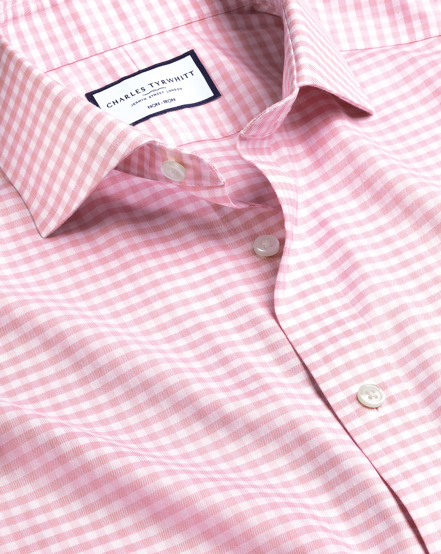 חולצה גזרת אקסטרה סלים -Pink gingham non-iron twill cutaway extra slim fit shirt