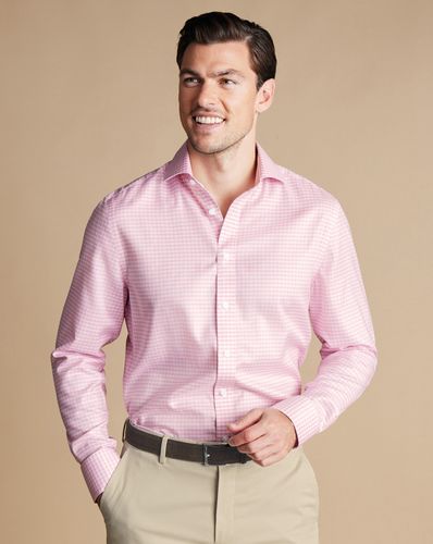 חולצה גזרת אקסטרה סלים -Pink gingham non-iron twill cutaway extra slim fit shirt