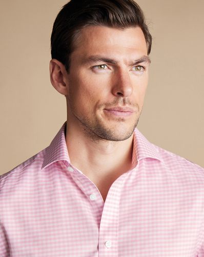 חולצה גזרת אקסטרה סלים -Pink gingham non-iron twill cutaway extra slim fit shirt